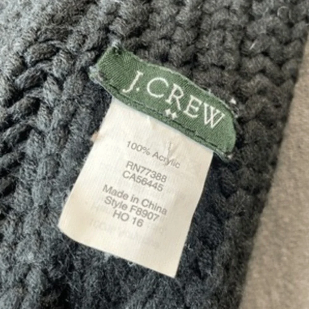 J Crew Chunky Knit Tassel Scarf Womens Black Winter Boho Fringe Classic‎ Soft